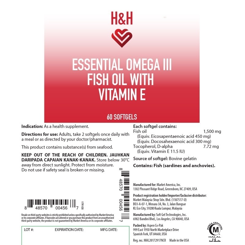 H&H™ Essential Omega III Fish Oil with Vitamin E