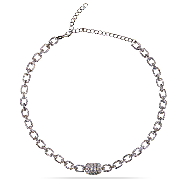 LOREN - Pave Square Radiant Cut Link Necklace - Final Sale