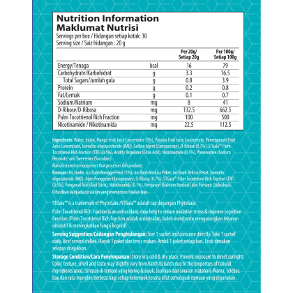 Choice™ NADPLUS Mango Jelly with D-Ribose, Palm Tocotrienol Rich Fraction (STGaia™) and Nicotinamide
