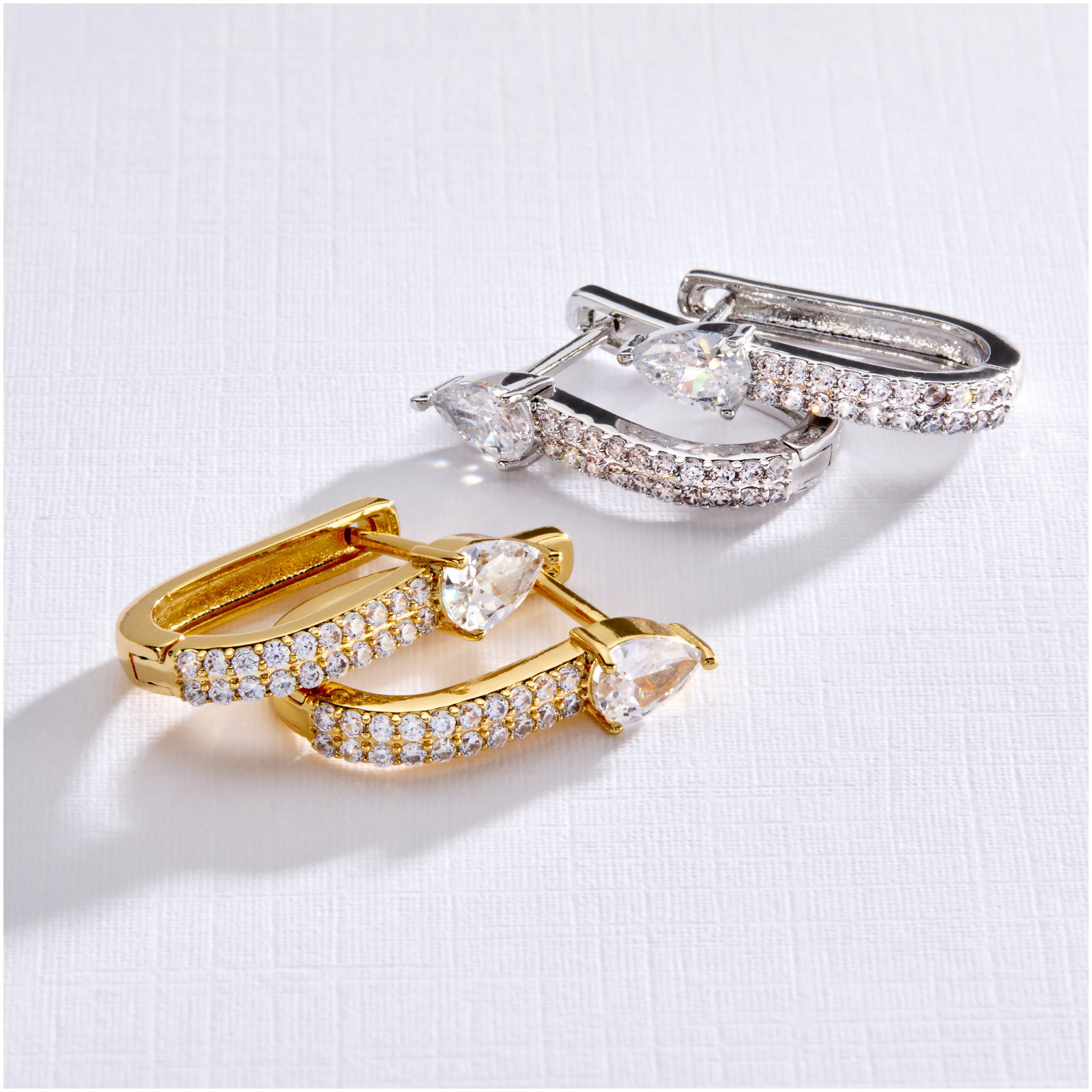 LOUISA - Pear Micro Pavé Huggie Earrings