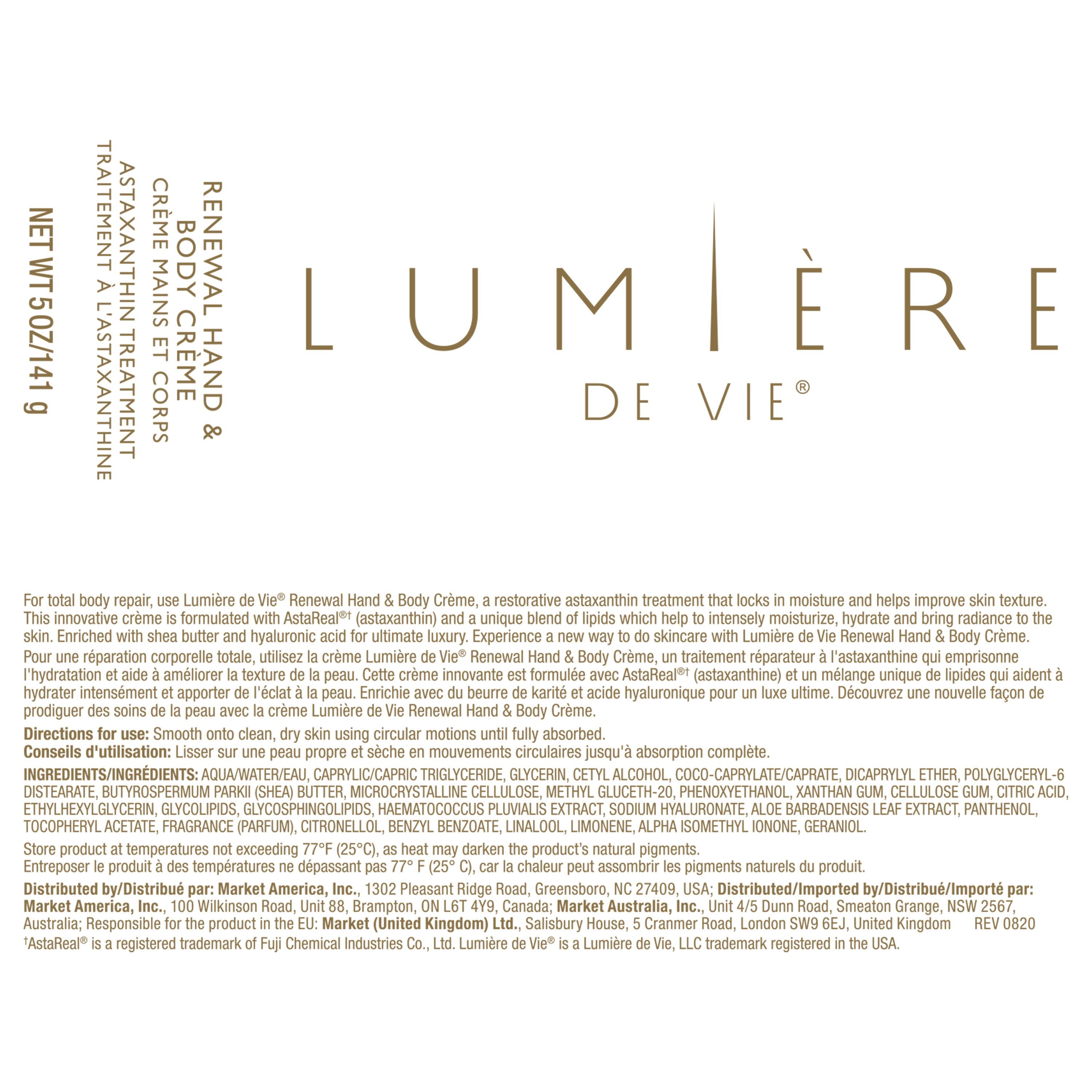 Lumière de Vie® Renewal Hand & Body Crème (Astaxanthin)