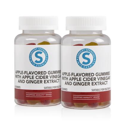 Shopping Annuity™ Brand Apple-flavored Gummies with Apple Cider Vinegar and Ginger Extract Twin-Pack Special 