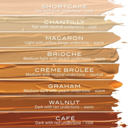 Motives Sculpting Concealer swatches; Shortcake, Chantilly, Macaron, Brioche, Creme Brulee, Graham, Walnut and Cafe