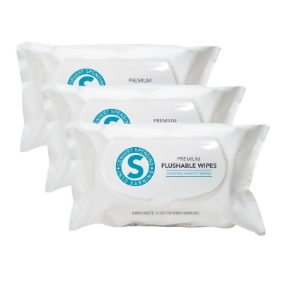 Shopping Annuity™ Brand Premium Flushable Wipes – 150 count - 3 pack of 50 sheets each