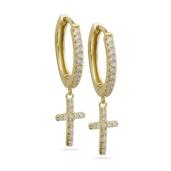 BRANDI - Cross Huggie Earrings - Gold | Clear