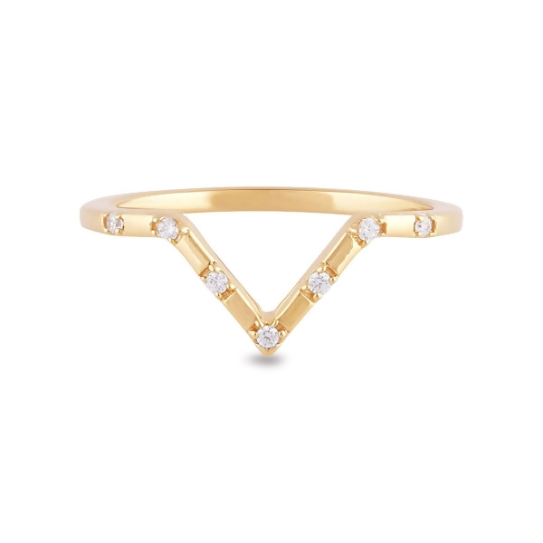 LANA - Stylish V-Shaped Ring - Size 5 - Gold | Clear