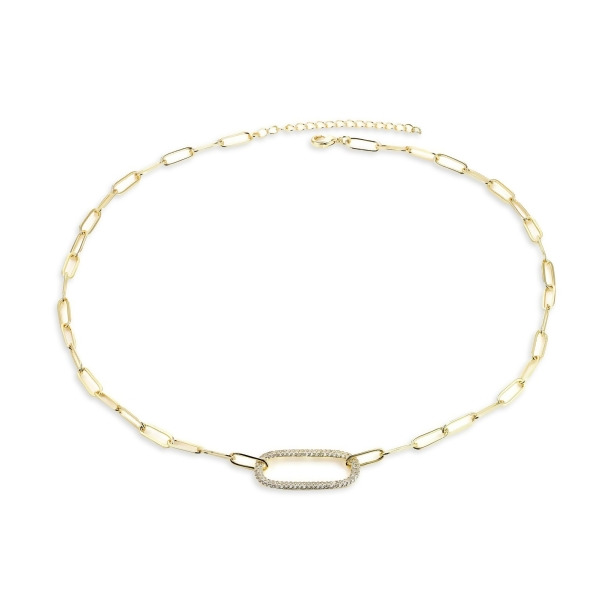 MARIA - Paperclip Necklace With Pave Oval Link - Gold | Clear