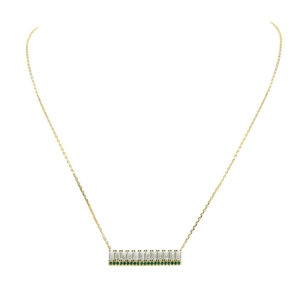 ALISA - Baguette and Emerald Green Bar Necklace - Gold | Clear & Green