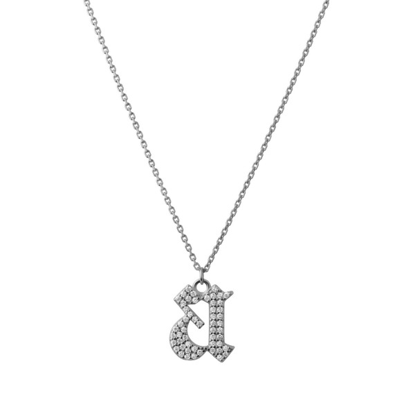 INITIAL – Gothic Letter Necklace - a – Silver | Clear