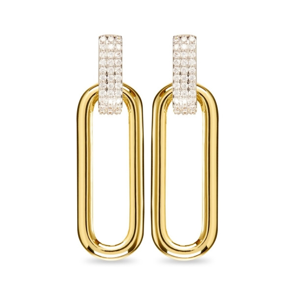 EVA – Convertible Link Drop Earrings - Silver & Gold | Clear