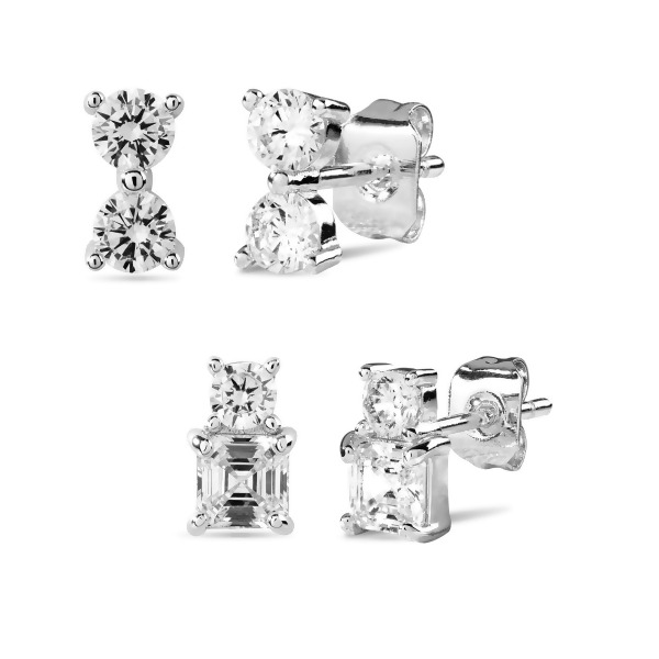 SASHA – Double Stud Set - Silver | Clear (Set of 2 Pairs)