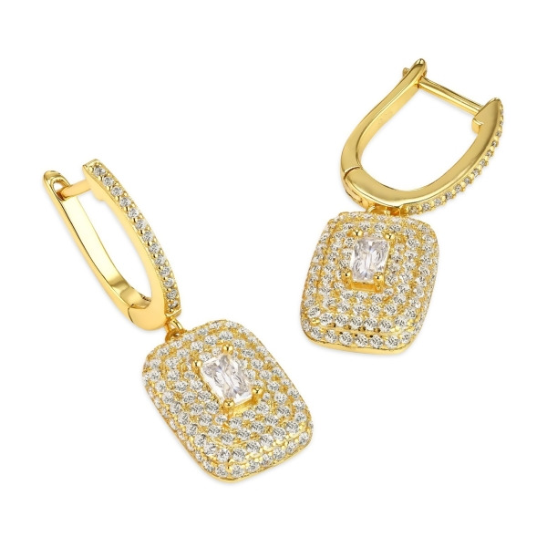 LOREN - Pave Square Radiant Cut Huggie Earrings - Final Sale - Gold | Clear
