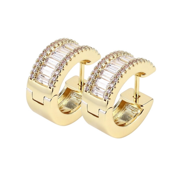 OPHELIA – Baguette Channel Set Huggie Earrings - Gold | Clear