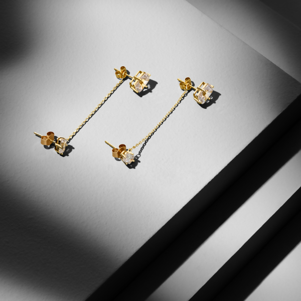 LORENA – Dual Stud Chain Earrings - Gold | Clear
