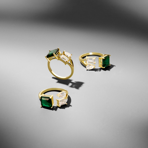 JORDAN - Triple Stone Ring - Size 5 - Gold | Clear & Green