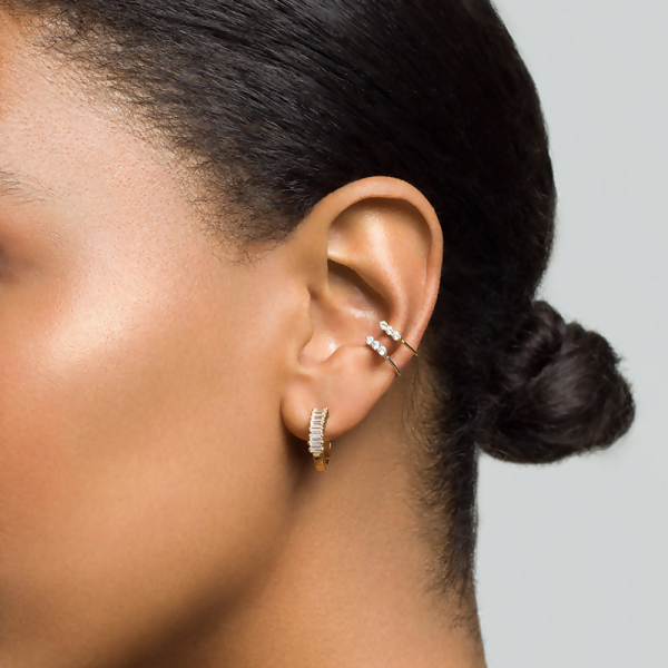 GRACE - Baguette Huggie Earrings - Final Sale - Gold | Clear