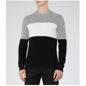 REISS Frost - Mens Colour Block Jumper in Black, Size XL REISS Frost - Mens Colour Block Jumper in Black, Size XL