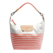 【LONGCHAMP】 MARINIERE水手系列條紋棉麻繩索造型背帶HOBO肩包(珊瑚紅) 【LONGCHAMP】 MARINIERE水手系列條紋棉麻繩索造型背帶HOBO肩包(珊瑚紅)