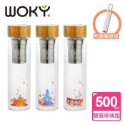 【WOKY 沃廚】花芯城市雙層耐熱玻璃瓶500ml附專屬提袋(三款任選) 【WOKY 沃廚】花芯城市雙層耐熱玻璃瓶500ml附專屬提袋(三款任選)