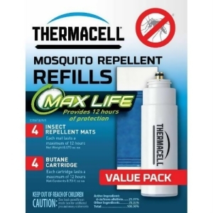 Thermacell Max Life Mosquito Repellent Refill With 4 Max Life Mats and 4 Butane Cartridges - All
