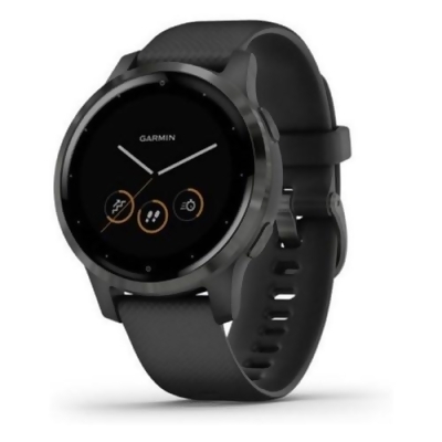 Refurbished Garmin 10-N2172-11 Vivoactive 4S GPS Smartwatch Slate Stainless Steel Black Band 