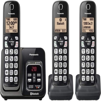 Panasonic KX-TG833SK 3 Handset Cordless Phone,DECT 6.0,Link2Cell,Black 