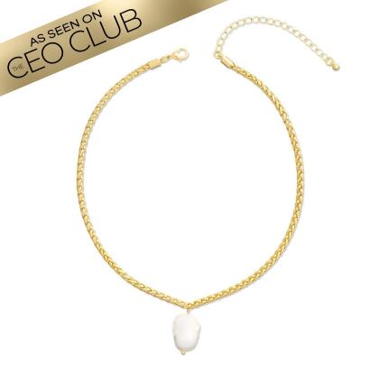 PERLA – Freshwater Pearl Pendant Wheat Chain Necklace