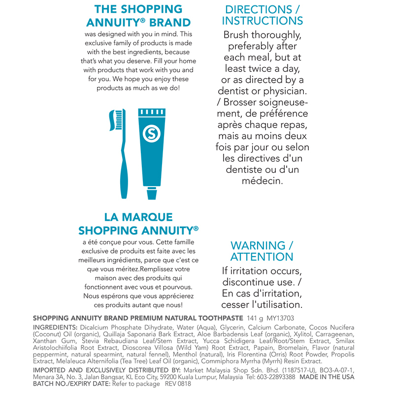 Shopping Annuity&trade; Brand Premium Natural Toothpaste