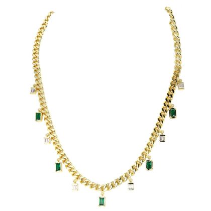 SERENA - Baguette Drop Link Necklace - Emas | Jernih & Hijau