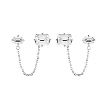 LORENA – Dual Stud Chain Earrings - Perak | Jernih
