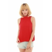 Pearl Button Red Layered Chiffon Top Pearl Button Red Layered Chiffon Top