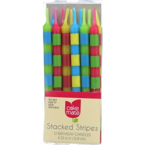 Cake Mate Candles Birthday Stacked Stripes 12 count Pack of 6 - All