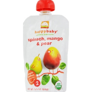 Happy Baby Organic Baby Food Stage 2 Spinach Mango and Pear 3.5 oz Pack of 16 - All
