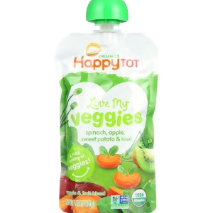 Happy Tot Toodler Food Organic Love My Veggies Spinach Apple Sweet Potato and Kiwi 4.22 oz Pack of 16 - All