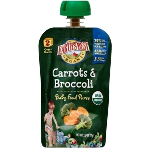 Earth's Best Organic Carrots Broccoli Puree 3.5 Oz Pack of 12 - All