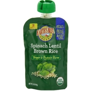 Earth's Best Organic Spinach Lentil Brown Rice Puree 3.5 Oz Pack of 12 - All
