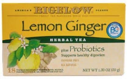 Bigelow Lemon Ginger Herbal Tea Plus Probiotics Tea 