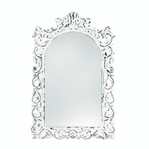 Distressed White Ornate Wall Mirror - All