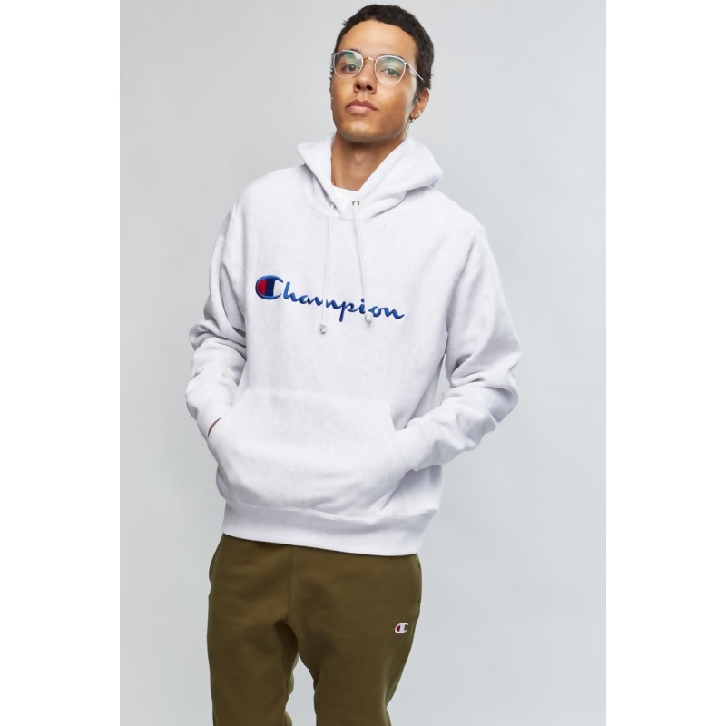 champion script hoodie grey