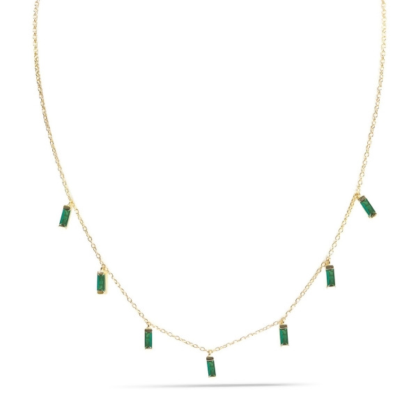 CARYN - Emerald Green Baguette Drop Necklace Blow Out Special