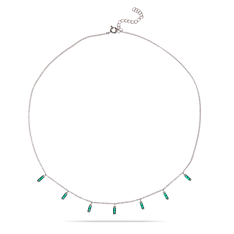CARYN - Emerald Green Baguette Drop Necklace