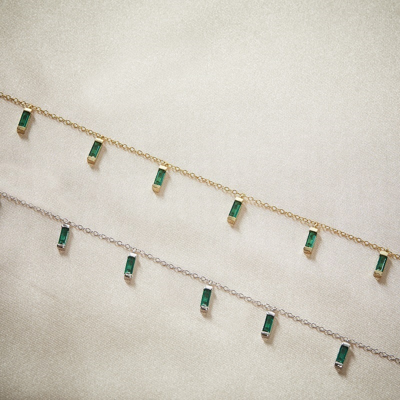 CARYN - Emerald Green Baguette Drop Necklace