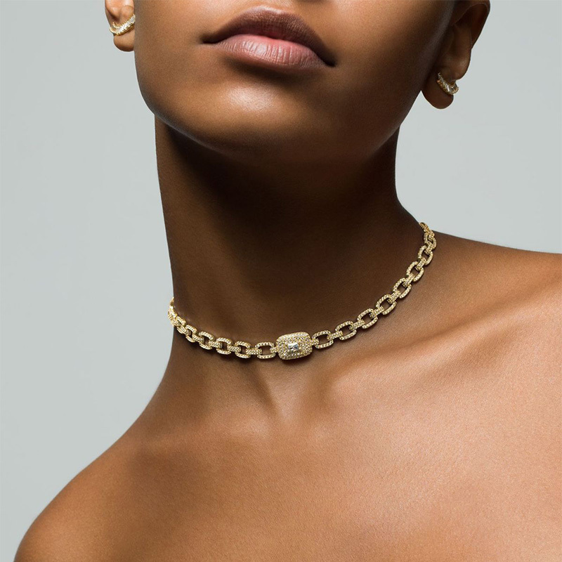 LOREN - Pave Square Radiant Cut Link Necklace Blow Out Special