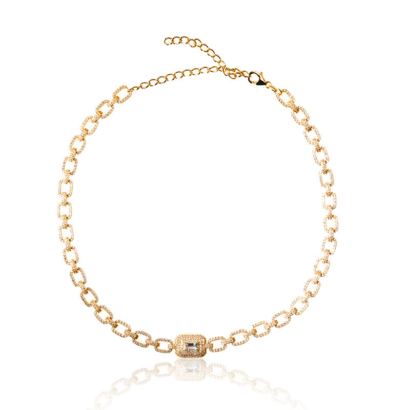LOREN - Pave Square Radiant Cut Link Necklace Blow Out Special
