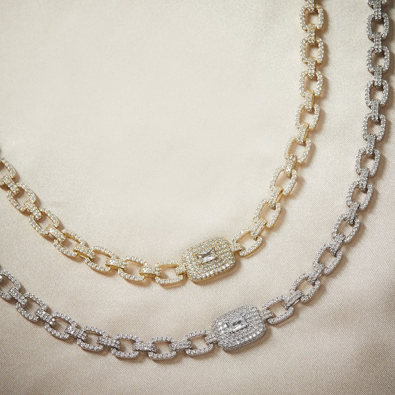 LOREN - Pave Square Radiant Cut Link Necklace Blow Out Special