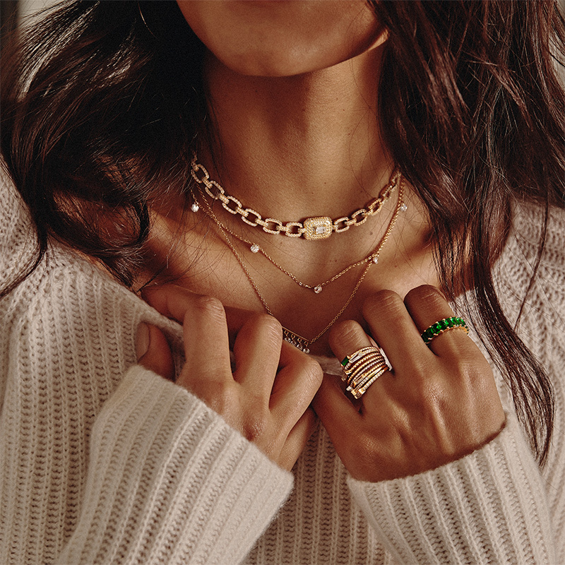 LOREN - Pave Square Radiant Cut Link Necklace Blow Out Special