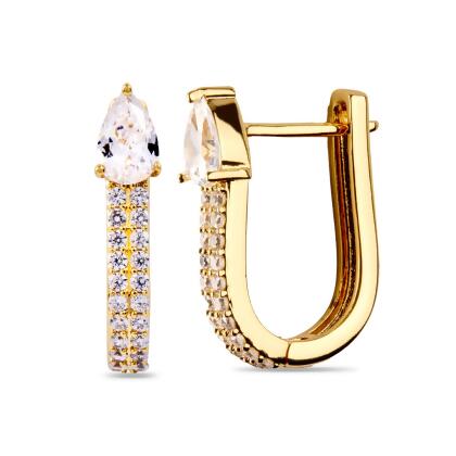 LOUISA - Pear Micro Pavé Huggie Earrings