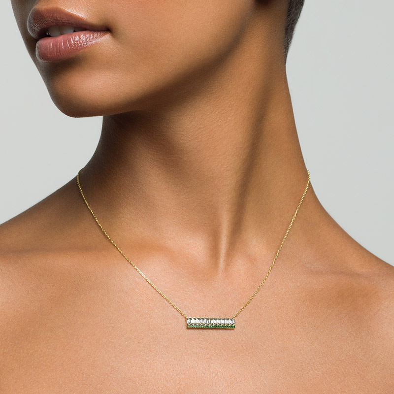 ALISA - Baguette and Emerald Green Bar Necklace (SPECIAL)