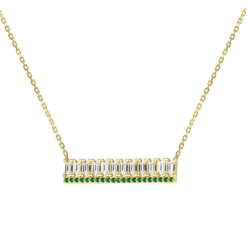 ALISA - Baguette and Emerald Green Bar Necklace (SPECIAL)
