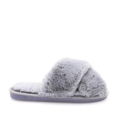 FLOOF Women's Cozy Cross Faux Fur Slippers in Grey 